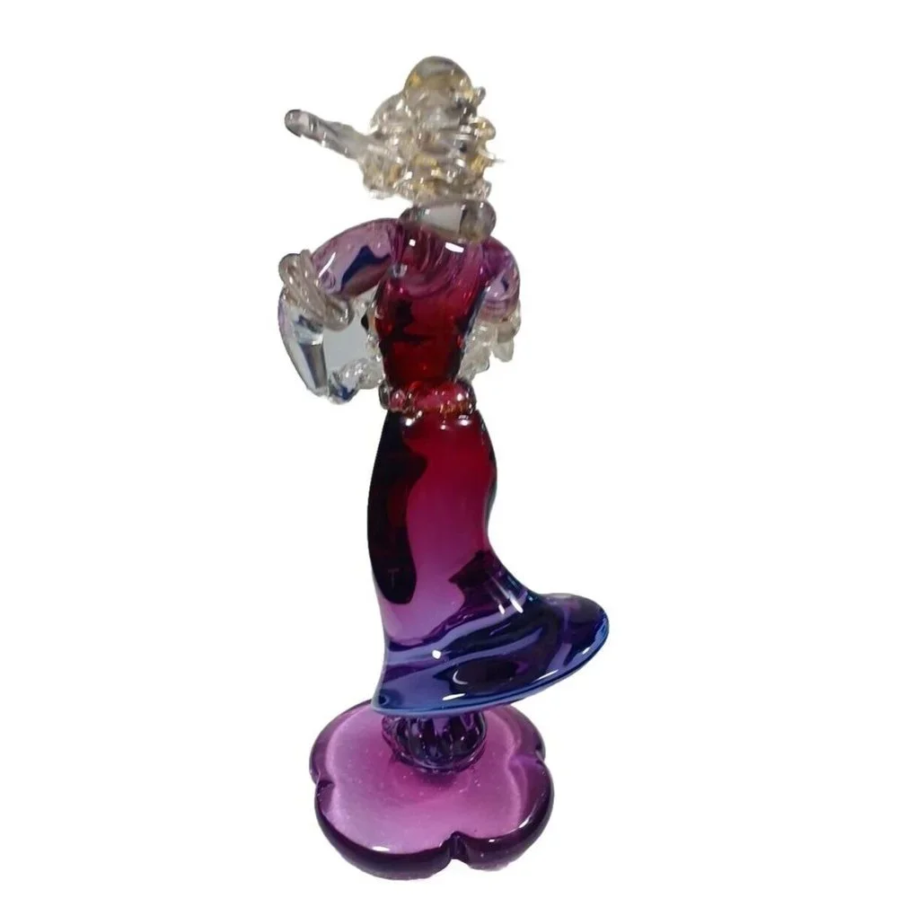 Vintage XL Murano Glass Woman Flower Bouquet Figurine Green Purple Pink 24k Gold - Picture 6 of 14
